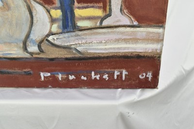 Lot 1092 - Joseph Plaskett (1918-2014) oil on canvas - Still Life, Vases & Bust, signed and dated '04, titled verso, 66cm x 62cm, unframed
