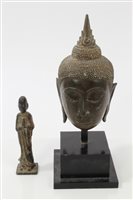 Lot 726 - Antique Chinese bronze Buddha head with traces...
