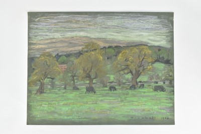 Lot 1098 - Joseph Plaskett (1918-2014) pastel - Cattle Grazing, signed and dated 1983, 50cm x 65cm, unframed