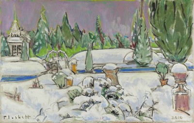 Lot 1100 - Joseph Plaskett (1918-2014) oil on canvas - Snowscape, The Cedars, signed and dated 2010, tile verso, 66cm x 101cm