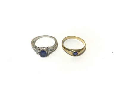 Lot 29 - Sapphire and diamond ring in 18ct white gold setting together with a sapphire gypsy ring in 18ct gold setting (2)