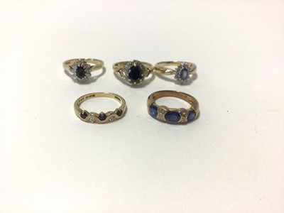 Lot 27 - Five 9ct gold sapphire and diamond rings