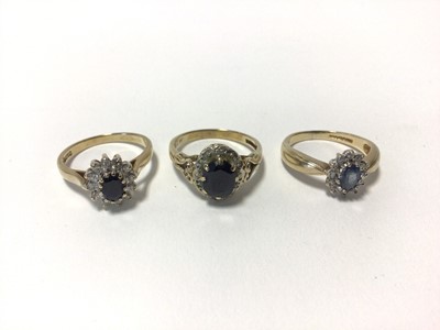 Lot 27 - Five 9ct gold sapphire and diamond rings