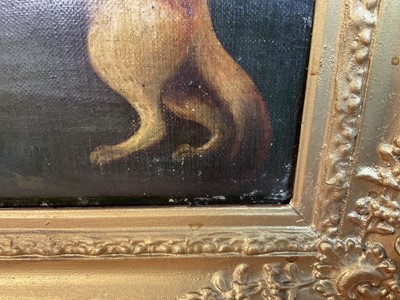 Lot 1040 - Unusual early 19th century oil on canvas laid onto an oak panel, depicting a creature that appears to be half otter and half dog