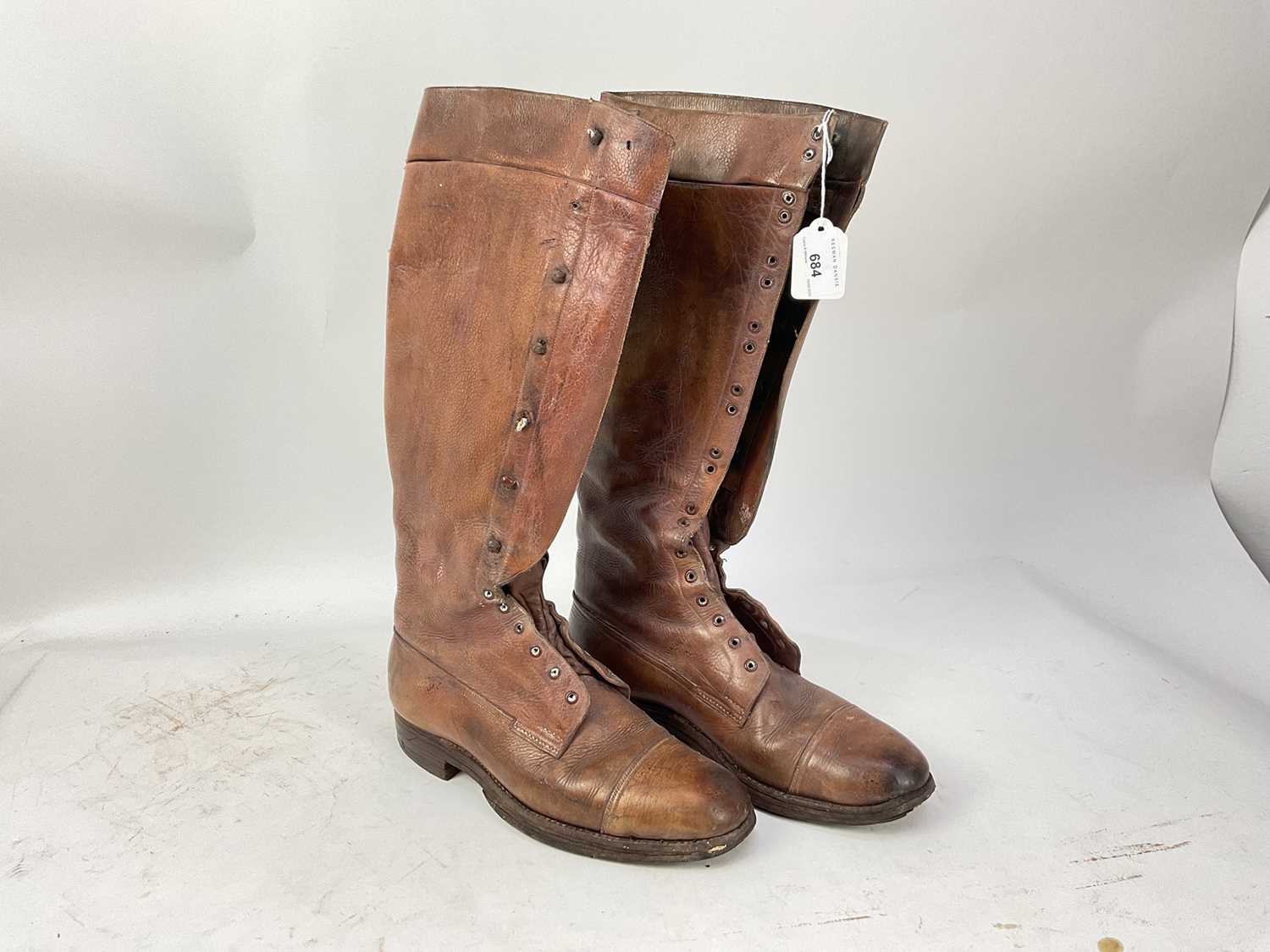 Lot 684 - Pair of First World War Officers brown leather boots