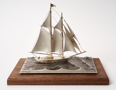 Lot 318 - Japanese Sterling silver model of a twin-masted ship, in case
