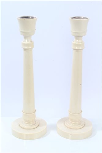 Lot 733 - Fine pair 1930s turned ivory candlesticks with...