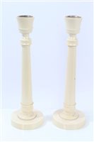 Lot 733 - Fine pair 1930s turned ivory candlesticks with...