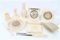 Lot 734 - 1930s ivory cased travelling clock, ivory...