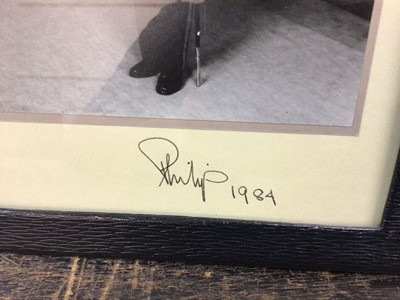 Lot 96 - HRH The Duke of Edinburgh signed framed presentation photograph in leather longmire frame, dates 1984