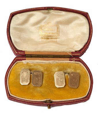Lot 70 - T.R.H.Prince George Duke of Kent and Princess Marina Duchess of Kent pair presentation gold cufflinks in Cartier box