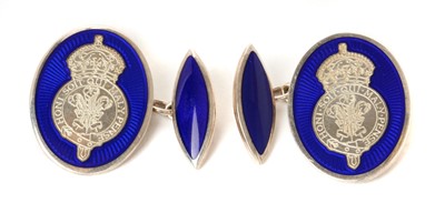 Lot 72 - H.R.H. Prince Charles Prince of Wales, (now H.M. King Charles III) silver and enamel presentation cufflinks by Asprey-Garrard in  case , (hallmarked 1998)