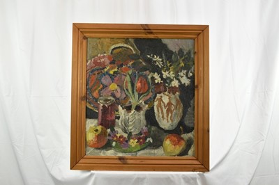 Lot 1112 - *Lucy Harwood (1893-1972), oil on canvas - Still Life, Flowers and Fruit, signed verso, 61cm x 46cm, framed