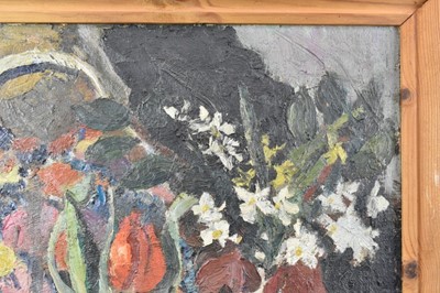 Lot 1112 - *Lucy Harwood (1893-1972), oil on canvas - Still Life, Flowers and Fruit, signed verso, 61cm x 46cm, framed