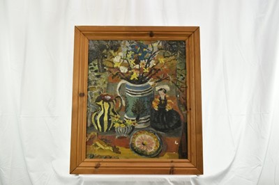 Lot 1113 - *Lucy Harwood (1893-1972) oil on canvas - Still Life, Winter Blossoms in an old Stein, signed verso, 61cm x 51cm, framed