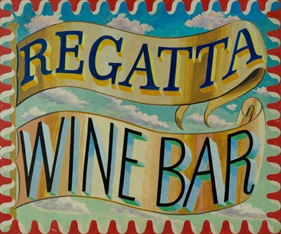 Lot 1116 - *Richard Bawden (b.1936) oil on panel signage for the Regatta Wine Bar, Aldeburgh