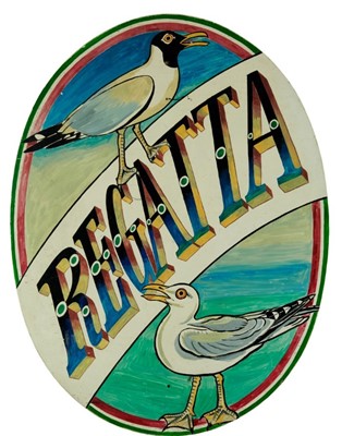 Lot 1117 - *Richard Bawden (b.1936) oil on panel signage for Regatta Restaurant , Aldeburgh