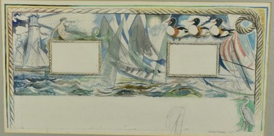 Lot 850 - *Richard Bawden (b.1936) watercolour, design for Regatta Restaurant, mural, Aldeburgh