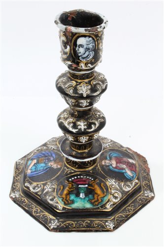 Lot 737 - Antique French Limoges enamel candlestick in...