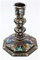 Lot 737 - Antique French Limoges enamel candlestick in...