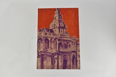 Lot 1169 - *Colin Moss (1914-2005) oil on paper - Architectural Gem, (Ipswich Town Hall) signed and dated '75, titled verso, 56cm x 37.5cm, unframed