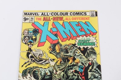 Lot 34 - The all new and different X-Men #95 & #96 1975. Death of Thunderbird and first appearance of Moria MacTagget. Priced 25cent and 9p