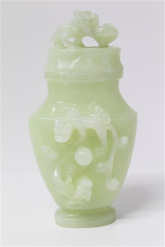 Lot 746 - Chinese carved green jade vase and cover with...