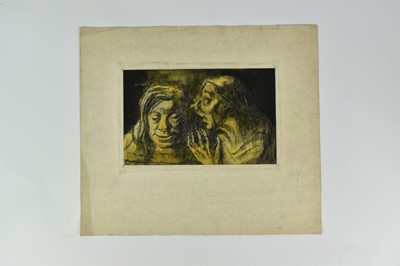 Lot 1182 - *Colin Moss (1914-2005) mixed media - The Gossips, signed and dated '50, titled verso, 21cm x 33cm, unframed