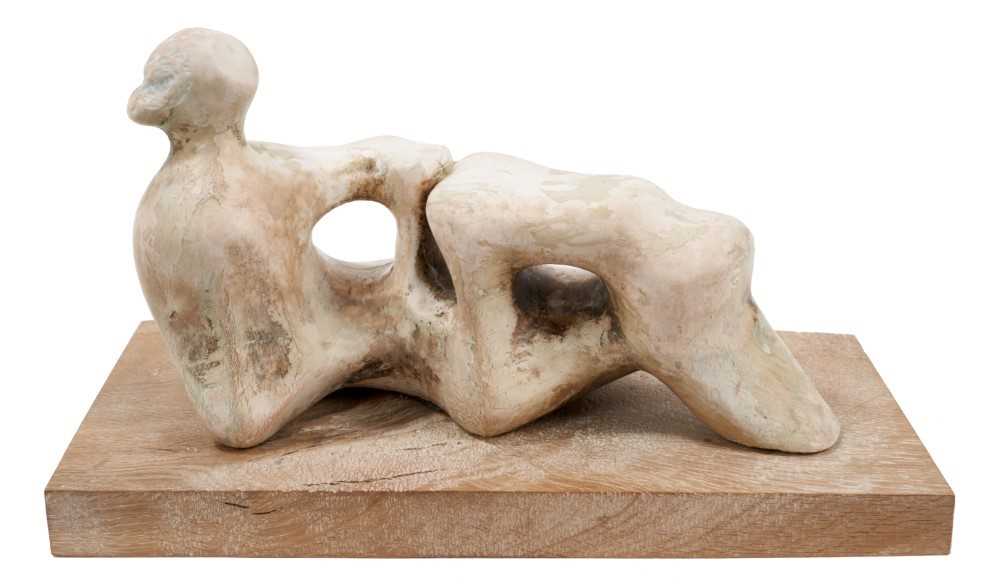Lot 1297 - Manner of Henry Moore (1898-1986), plaster maquette, titled to label underside, 'Reclining Figure: Holes, 1975, Archive 0071873'