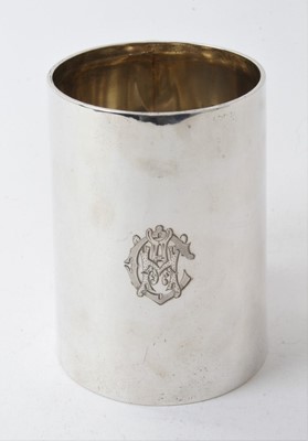 Lot 218 - Victorian silver tankard of plain tapered form with loop handle, (London 1874), 11.5 cm high approx 8.5 ozs