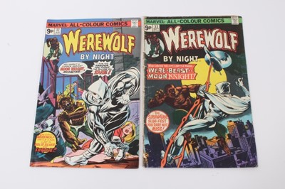 Lot 39 - 1975 Bronze Age Werewolf By Night #32 and #33, first appearance of Moon Knight. UK Variant, Priced 9p