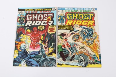 Lot 40 - 1973 Ghost Rider #2 and #3, first appearance of Daimon Hellstrom & Son of Satan. Priced 20cent and 6p.