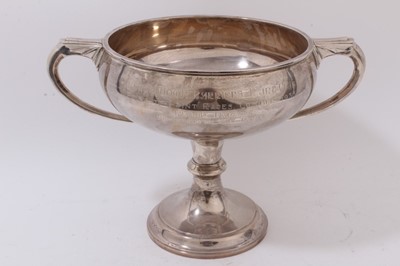 Lot 902 - 1930s silver two handled trophy with engraved presentation inscription, 'North Down Harriers Hunt Club Point to Point Races Comber 1933', (Birmingham 1932), 31ozs