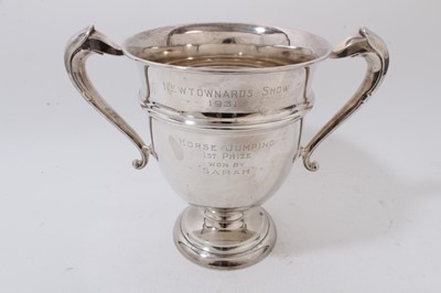 Lot 905 - 1930s silver two handled trophy with presentation inscription 'Newtownards Show 1931', (Chester 1930), 29ozs