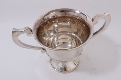 Lot 904 - 1930s silver two handled trophy with presentation inscription 'East Antrim Hounds Point to Point Races Lisnalinchy 15th April 1933', (Birmingham 1931) 30ozs