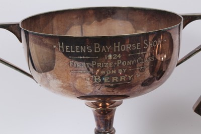 Lot 908 - Group of eight silver plated equestrian trophies to include the Balmoral Show 1924, Helen's Bay Horse Show, Craigavad Horse Show and Mount Stewart Horse Show, various sizes