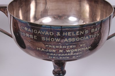 Lot 908 - Group of eight silver plated equestrian trophies to include the Balmoral Show 1924, Helen's Bay Horse Show, Craigavad Horse Show and Mount Stewart Horse Show, various sizes