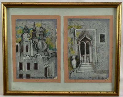 Lot 1247 - *Humphrey Spender (1910-2005) two mixed media sketches on paper - Salzburg, signed, titled and dated '93, each 14.5cm x 9.5cm, framed as one