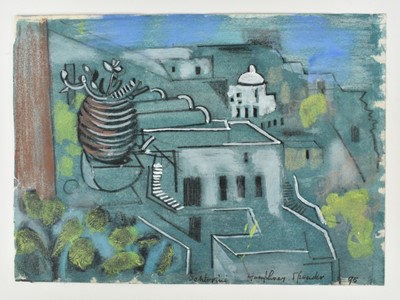 Lot 1248 - *Humphrey Spender (1910-2005) mixed media on paper - Santorini, signed, titled and dated '95, 15cm x 20.5cm, unframed