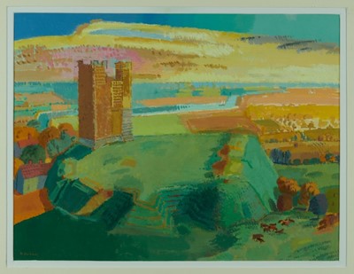 Lot 1249 - Ronald Hellen (contemporary) watercolour and gouache, Orford Castle, Evening, signed, titled verso, 38cm x 51cm