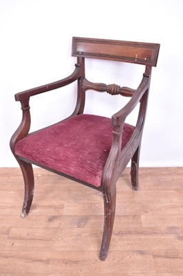 Lot 1308 - Set of ten George IV mahogany bar back dining chairs, each with slip in seat on square tapered legs, two include a pair of carvers