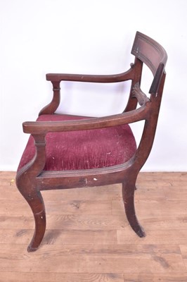 Lot 1308 - Set of ten George IV mahogany bar back dining chairs, each with slip in seat on square tapered legs, two include a pair of carvers