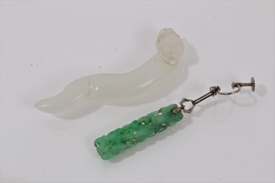 Lot 490 - Chinese jade bead necklace, one other, a  jade pendant, jade earring, and tortoiseshell/horn bead necklace