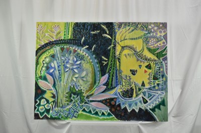 Lot 1258 - Audrey Pilkington (1922-2015) oil on canvas - Garden, 1990s, initialled, signed verso, 76cm x 102cm, unframed