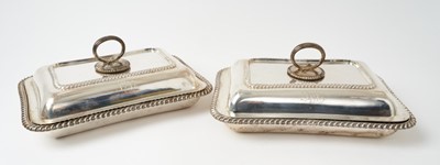 Lot 230 - Pair Victorian silver entree dishes and covers of Georgian-style rectangular form