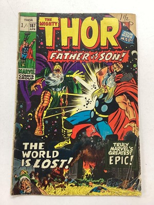 Lot 134 - Large quantity of Marvel comics, The mighty Thor. (1969 - 1979) English and American price variants. Approximately 75 comics.