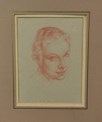 Lot 1265 - *Richard Stone (b.1951) conte crayon drawing, head of a woman, a dancer of the Burmese National Dance Company, Sadlers Wells, 1971, signed, 35.5cm x 26.5cm, mounted