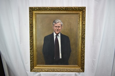 Lot 1266 - *Richard Stone, oil on canvas, half length portrait of 
Professor Clive Parry of Downing College, Cambridge 
(posthumous portrait)