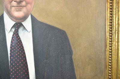 Lot 1266 - *Richard Stone, oil on canvas, half length portrait of 
Professor Clive Parry of Downing College, Cambridge 
(posthumous portrait)