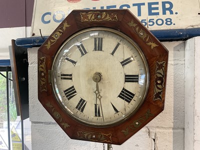 Lot 148 - 19th century rosewood and brass inlaid  postman’s wall clock with white 
painted dial